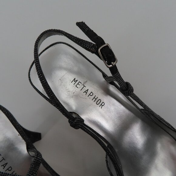 VTG Metaphor Women 9 M DAWN Black Silver Metallic Strappy Square Toe Heels Shoes - Picture 8 of 12